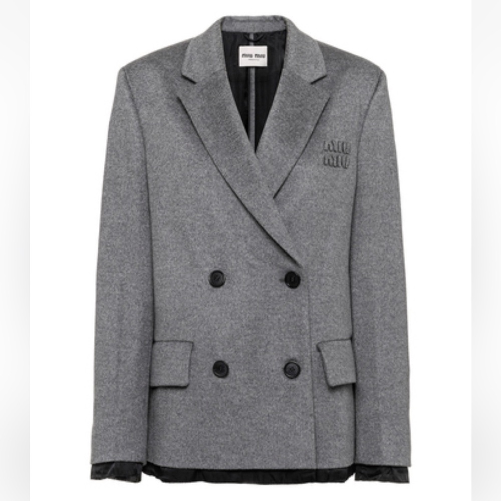 Miu Miu Women's Gray Oversized Wool-cashmere Double-breasted Blazer